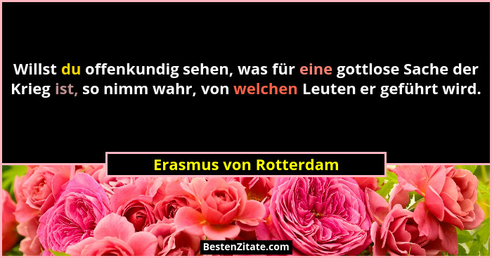 Willst du offenkundig sehen, was für eine gottlose Sache der Krieg ist, so nimm wahr, von welchen Leuten er geführt wird.... - Erasmus von Rotterdam