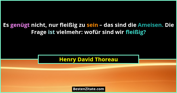 Es genügt nicht, nur fleißig zu sein – das sind die Ameisen. Die Frage ist vielmehr: wofür sind wir fleißig?... - Henry David Thoreau