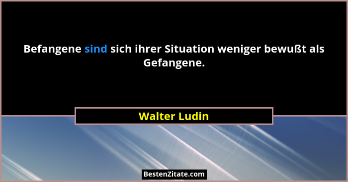 Befangene sind sich ihrer Situation weniger bewußt als Gefangene.... - Walter Ludin