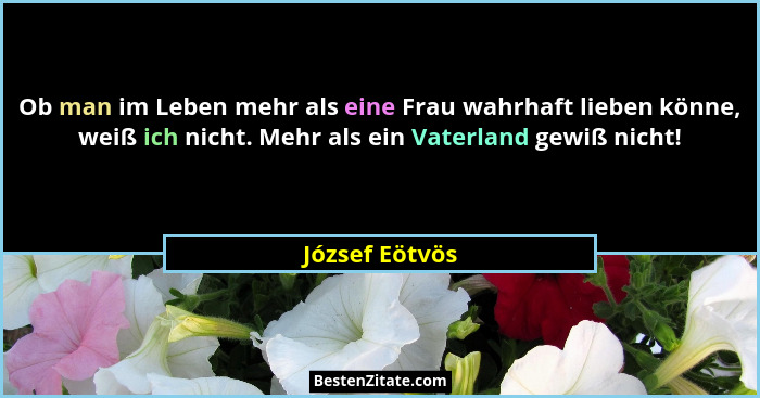 Ob man im Leben mehr als eine Frau wahrhaft lieben könne, weiß ich nicht. Mehr als ein Vaterland gewiß nicht!... - József Eötvös