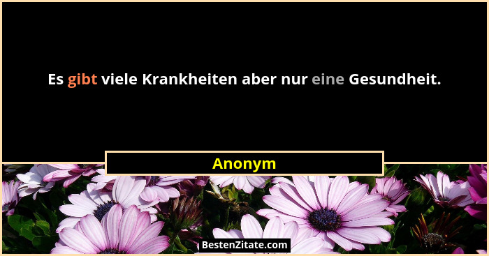 Es gibt viele Krankheiten aber nur eine Gesundheit.... - Anonym