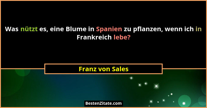 Was nützt es, eine Blume in Spanien zu pflanzen, wenn ich in Frankreich lebe?... - Franz von Sales