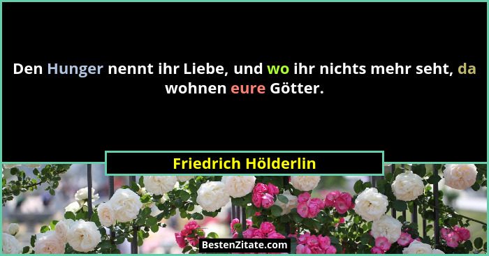 Den Hunger nennt ihr Liebe, und wo ihr nichts mehr seht, da wohnen eure Götter.... - Friedrich Hölderlin