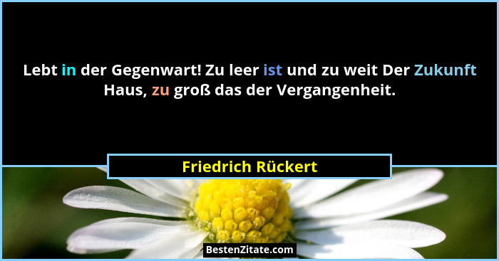 Lebt in der Gegenwart! Zu leer ist und zu weit Der Zukunft Haus, zu groß das der Vergangenheit.... - Friedrich Rückert