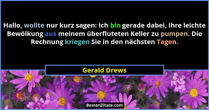 Hallo, wollte nur kurz sagen: Ich bin gerade dabei, Ihre leichte Bewölkung aus meinem überfluteten Keller zu pumpen. Die Rechnung krieg... - Gerald Drews