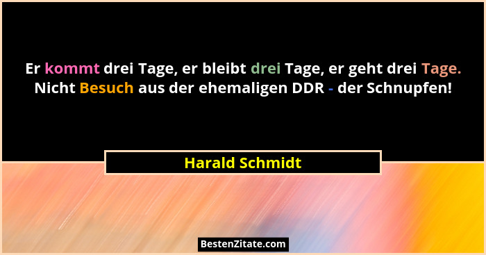 Er kommt drei Tage, er bleibt drei Tage, er geht drei Tage. Nicht Besuch aus der ehemaligen DDR - der Schnupfen!... - Harald Schmidt