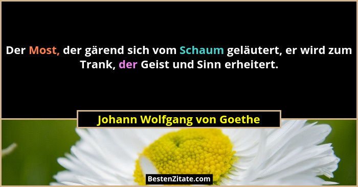 Der Most, der gärend sich vom Schaum geläutert, er wird zum Trank, der Geist und Sinn erheitert.... - Johann Wolfgang von Goethe