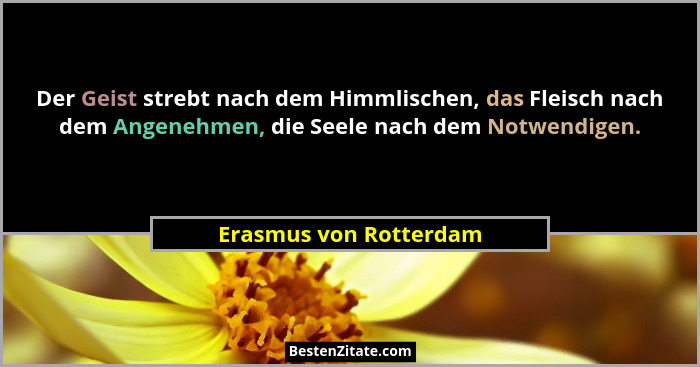 Der Geist strebt nach dem Himmlischen, das Fleisch nach dem Angenehmen, die Seele nach dem Notwendigen.... - Erasmus von Rotterdam