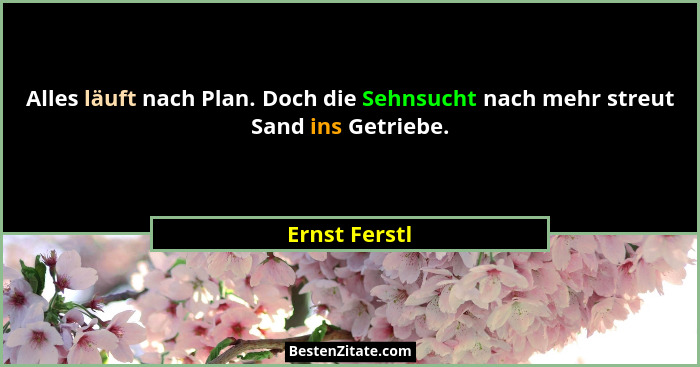 Alles läuft nach Plan. Doch die Sehnsucht nach mehr streut Sand ins Getriebe.... - Ernst Ferstl