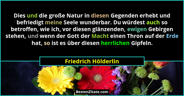 Dies und die große Natur in diesen Gegenden erhebt und befriedigt meine Seele wunderbar. Du würdest auch so betroffen, wie ich,... - Friedrich Hölderlin
