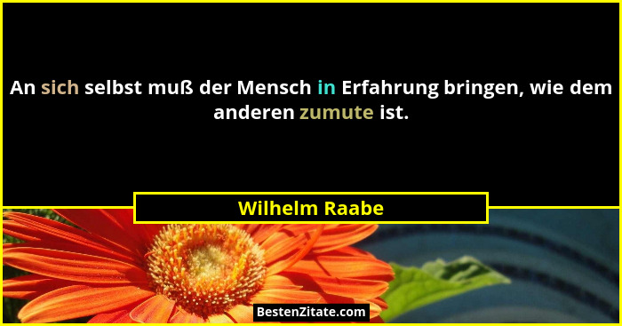 An sich selbst muß der Mensch in Erfahrung bringen, wie dem anderen zumute ist.... - Wilhelm Raabe