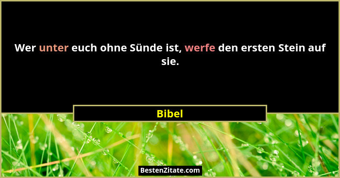 Wer unter euch ohne Sünde ist, werfe den ersten Stein auf sie.... - Bibel