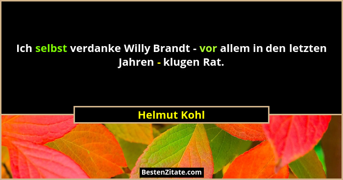 Ich selbst verdanke Willy Brandt - vor allem in den letzten Jahren - klugen Rat.... - Helmut Kohl