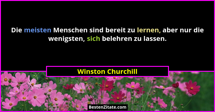 Die meisten Menschen sind bereit zu lernen, aber nur die wenigsten, sich belehren zu lassen.... - Winston Churchill
