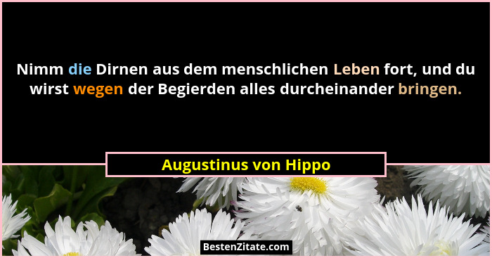 Nimm die Dirnen aus dem menschlichen Leben fort, und du wirst wegen der Begierden alles durcheinander bringen.... - Augustinus von Hippo