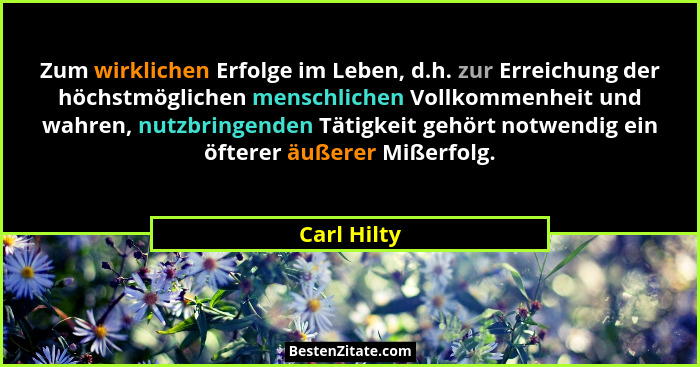 Zum wirklichen Erfolge im Leben, d.h. zur Erreichung der höchstmöglichen menschlichen Vollkommenheit und wahren, nutzbringenden Tätigkeit... - Carl Hilty