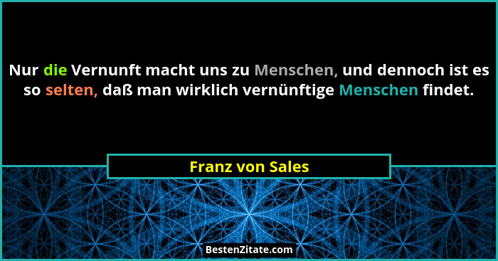 Nur die Vernunft macht uns zu Menschen, und dennoch ist es so selten, daß man wirklich vernünftige Menschen findet.... - Franz von Sales