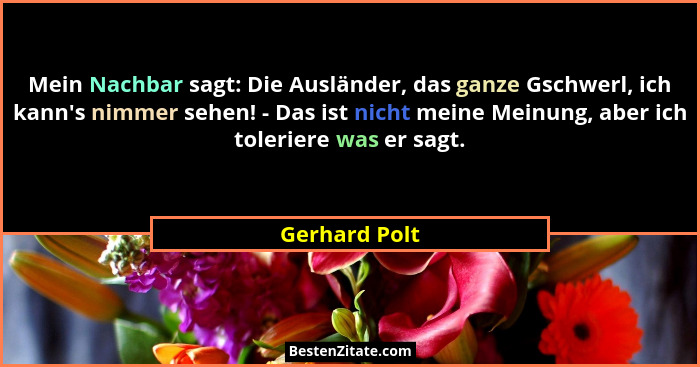 Mein Nachbar sagt: Die Ausländer, das ganze Gschwerl, ich kann's nimmer sehen! - Das ist nicht meine Meinung, aber ich toleriere wa... - Gerhard Polt