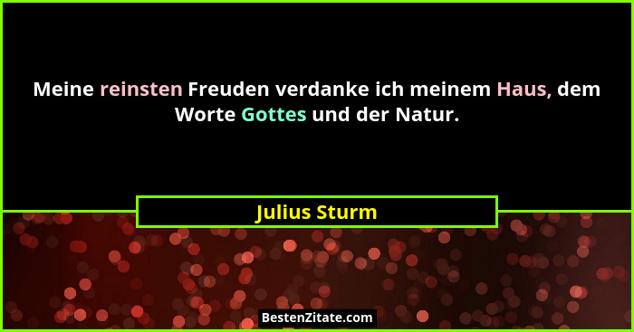 Meine reinsten Freuden verdanke ich meinem Haus, dem Worte Gottes und der Natur.... - Julius Sturm
