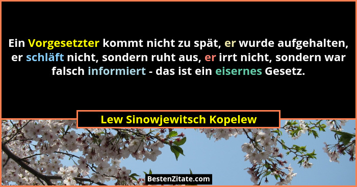 Ein Vorgesetzter kommt nicht zu spät, er wurde aufgehalten, er schläft nicht, sondern ruht aus, er irrt nicht, sondern war... - Lew Sinowjewitsch Kopelew