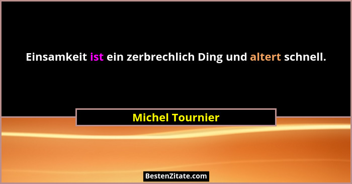 Einsamkeit ist ein zerbrechlich Ding und altert schnell.... - Michel Tournier