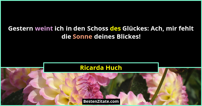 Gestern weint ich in den Schoss des Glückes: Ach, mir fehlt die Sonne deines Blickes!... - Ricarda Huch