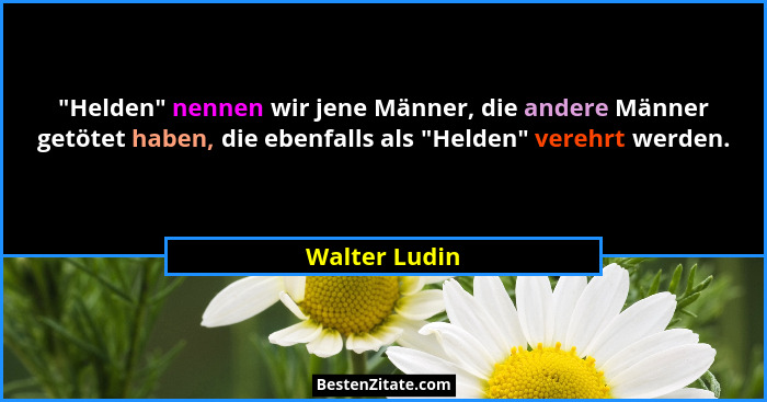 "Helden" nennen wir jene Männer, die andere Männer getötet haben, die ebenfalls als "Helden" verehrt werden.... - Walter Ludin