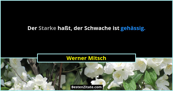Der Starke haßt, der Schwache ist gehässig.... - Werner Mitsch