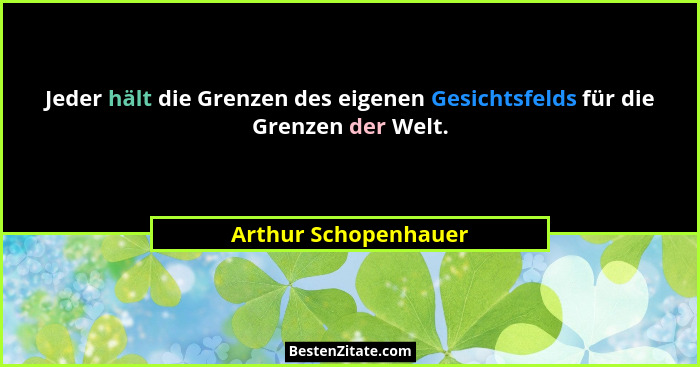 Jeder hält die Grenzen des eigenen Gesichtsfelds für die Grenzen der Welt.... - Arthur Schopenhauer