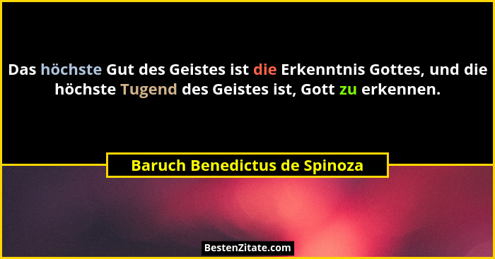 Das höchste Gut des Geistes ist die Erkenntnis Gottes, und die höchste Tugend des Geistes ist, Gott zu erkennen.... - Baruch Benedictus de Spinoza