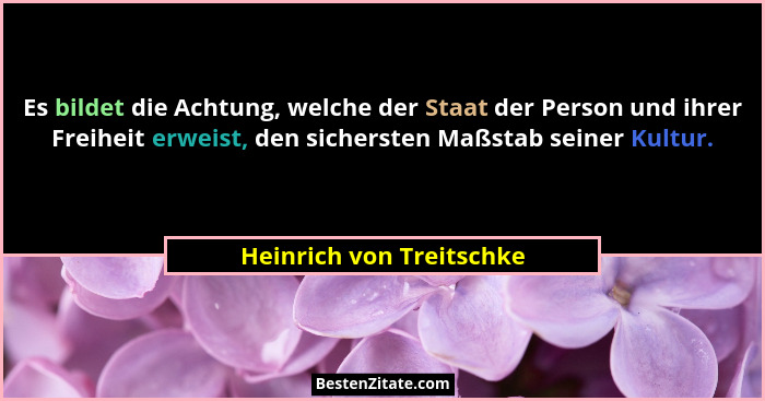 Es bildet die Achtung, welche der Staat der Person und ihrer Freiheit erweist, den sichersten Maßstab seiner Kultur.... - Heinrich von Treitschke
