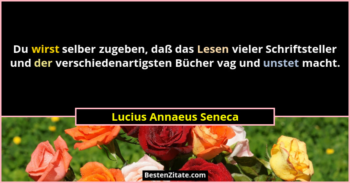 Du wirst selber zugeben, daß das Lesen vieler Schriftsteller und der verschiedenartigsten Bücher vag und unstet macht.... - Lucius Annaeus Seneca