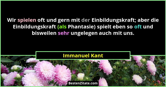 Wir spielen oft und gern mit der Einbildungskraft; aber die Einbildungskraft (als Phantasie) spielt eben so oft und bisweilen sehr ung... - Immanuel Kant