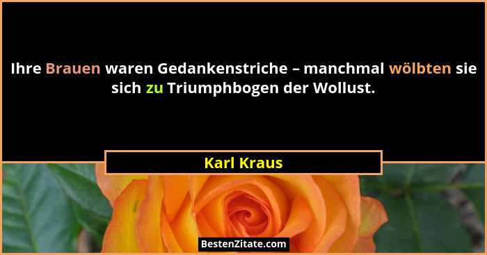 Ihre Brauen waren Gedankenstriche – manchmal wölbten sie sich zu Triumphbogen der Wollust.... - Karl Kraus