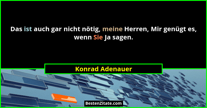 Das ist auch gar nicht nötig, meine Herren, Mir genügt es, wenn Sie Ja sagen.... - Konrad Adenauer