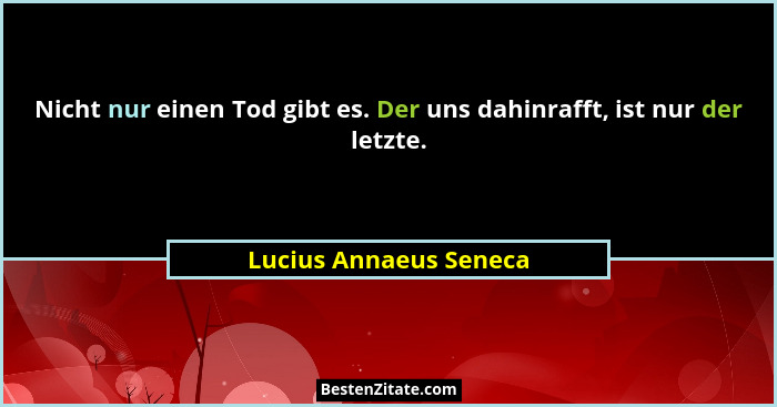 Nicht nur einen Tod gibt es. Der uns dahinrafft, ist nur der letzte.... - Lucius Annaeus Seneca