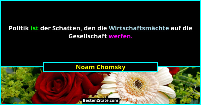 Politik ist der Schatten, den die Wirtschaftsmächte auf die Gesellschaft werfen.... - Noam Chomsky
