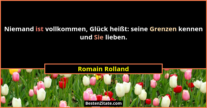 Niemand ist vollkommen, Glück heißt: seine Grenzen kennen und Sie lieben.... - Romain Rolland