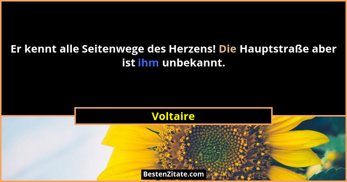 Er kennt alle Seitenwege des Herzens! Die Hauptstraße aber ist ihm unbekannt.... - Voltaire