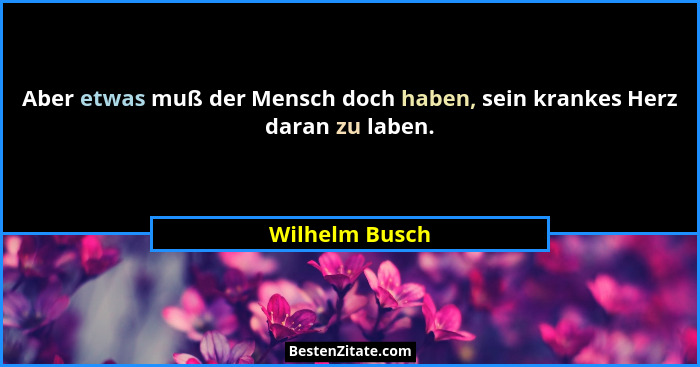 Aber etwas muß der Mensch doch haben, sein krankes Herz daran zu laben.... - Wilhelm Busch