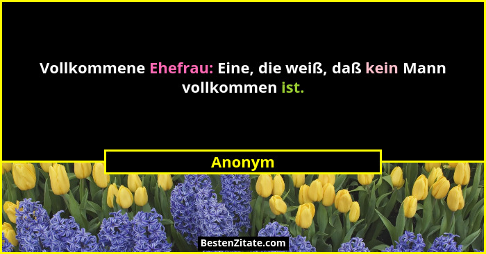Vollkommene Ehefrau: Eine, die weiß, daß kein Mann vollkommen ist.... - Anonym