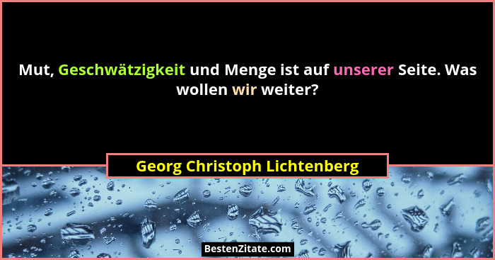 Mut, Geschwätzigkeit und Menge ist auf unserer Seite. Was wollen wir weiter?... - Georg Christoph Lichtenberg