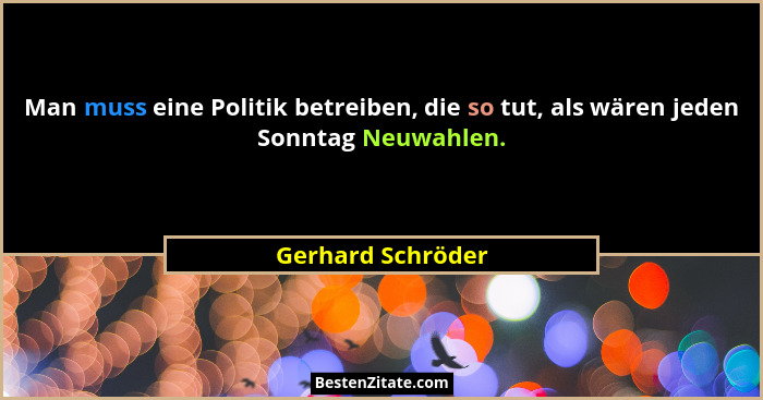 Man muss eine Politik betreiben, die so tut, als wären jeden Sonntag Neuwahlen.... - Gerhard Schröder