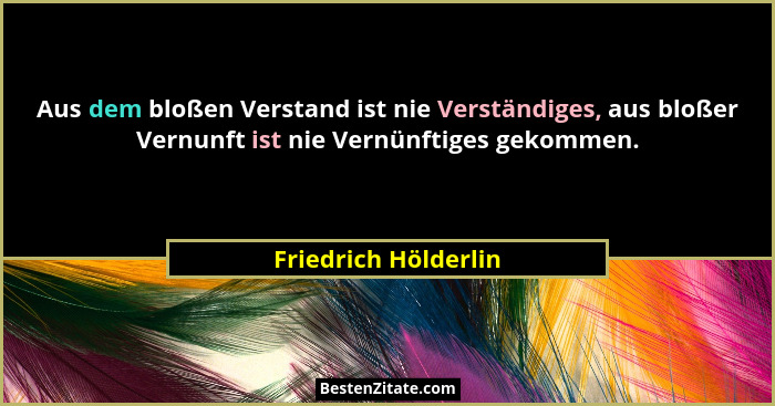 Aus dem bloßen Verstand ist nie Verständiges, aus bloßer Vernunft ist nie Vernünftiges gekommen.... - Friedrich Hölderlin