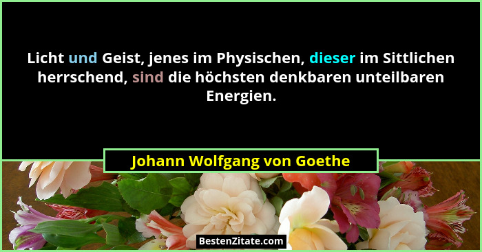 Licht und Geist, jenes im Physischen, dieser im Sittlichen herrschend, sind die höchsten denkbaren unteilbaren Energien.... - Johann Wolfgang von Goethe