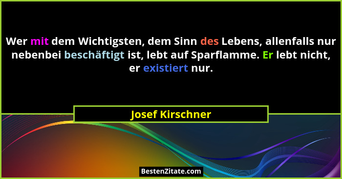 Wer mit dem Wichtigsten, dem Sinn des Lebens, allenfalls nur nebenbei beschäftigt ist, lebt auf Sparflamme. Er lebt nicht, er existi... - Josef Kirschner