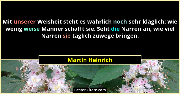 Mit unserer Weisheit steht es wahrlich noch sehr kläglich; wie wenig weise Männer schafft sie. Seht die Narren an, wie viel Narren s... - Martin Heinrich