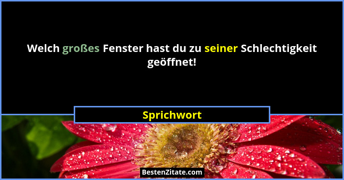 Welch großes Fenster hast du zu seiner Schlechtigkeit geöffnet!... - Sprichwort