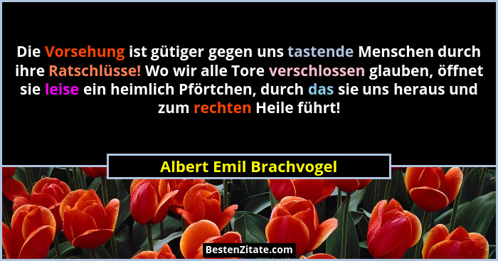 Die Vorsehung ist gütiger gegen uns tastende Menschen durch ihre Ratschlüsse! Wo wir alle Tore verschlossen glauben, öffnet s... - Albert Emil Brachvogel
