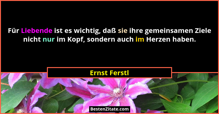 Für Liebende ist es wichtig, daß sie ihre gemeinsamen Ziele nicht nur im Kopf, sondern auch im Herzen haben.... - Ernst Ferstl